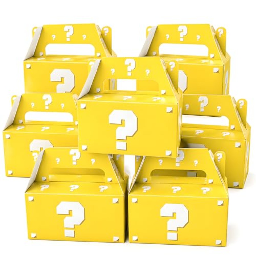 Party Games Questions For Adults - กล่องขนมวันเกิดลายเครื่องหมายคำถามเกมพิกเซล 12 กล่อง, กล่องของขวัญเซอร์ไพรส์พร้อมหูหิ้วสำหรับผู้ใหญ่ เด็กชาย และเด็กหญิง