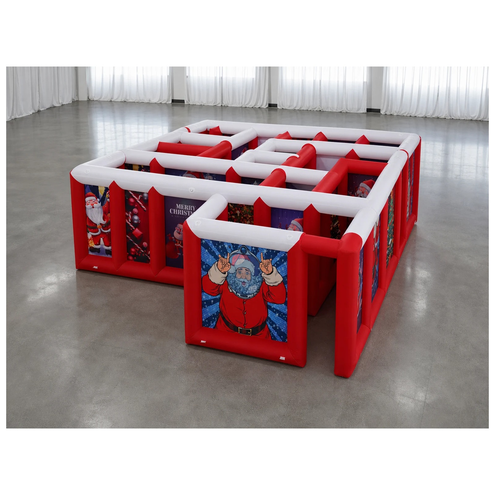 Party Games Kids Outdoor - เขาวงกตเป่าลมหลังคาเรียบสีแดงขาวขนาดใหญ่ 3x6 เมตร (10x20 ฟุต) พร้อมเครื่องเป่าลม
