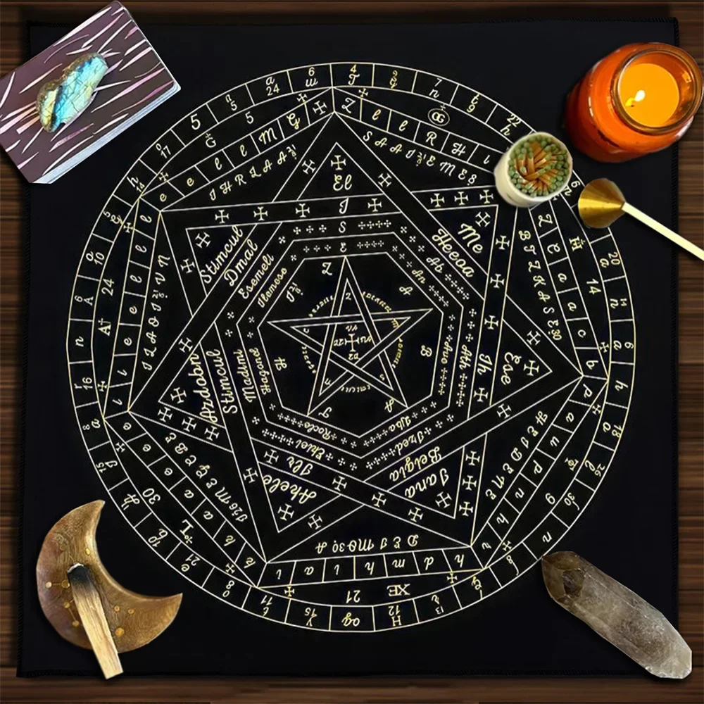 Zodiac Party Games - ผ้าปูโต๊ะไพ่ทาโรต์ Sigillum Dei Aemeth วงล้อแห่งจักรราศี แผนภูมิโหราศาสตร์